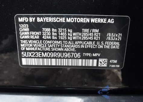 2024 BMW X7 xDrive40I z USA, uszkodzony, nr VIN 5UX23EM09R9U96706